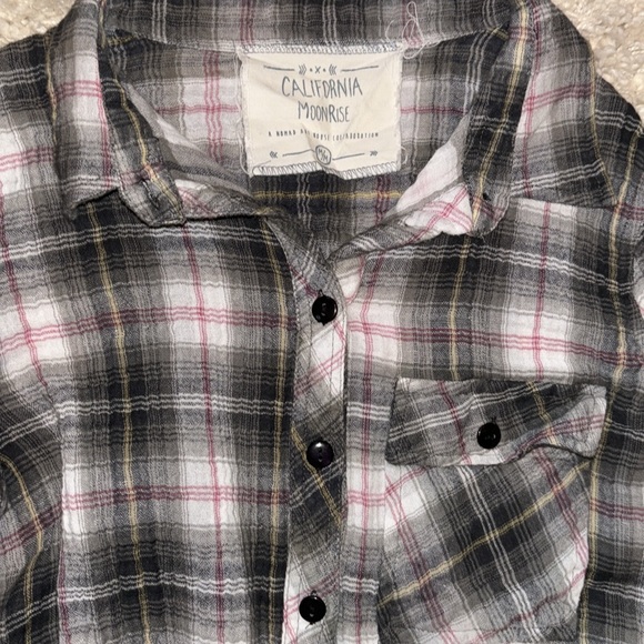 California Moonrise Button-Up Shirt Boho Printed Back Plaid Layering, Size M - Picture 2 of 11